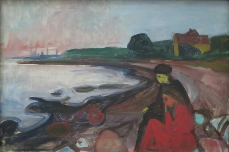Praia com duas mulheres sentadas - Edvard Munch