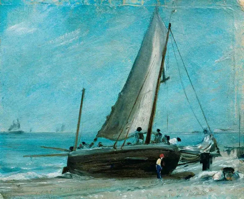 Praia de Brighton, com barco de pesca e tripulação - John Constable