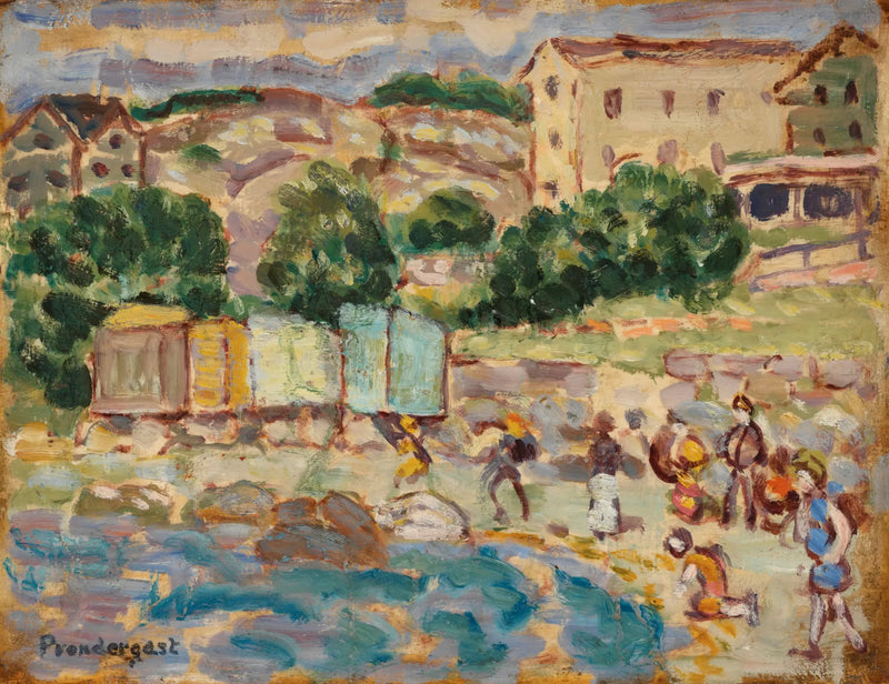 Praia e vila - Maurice Prendergast