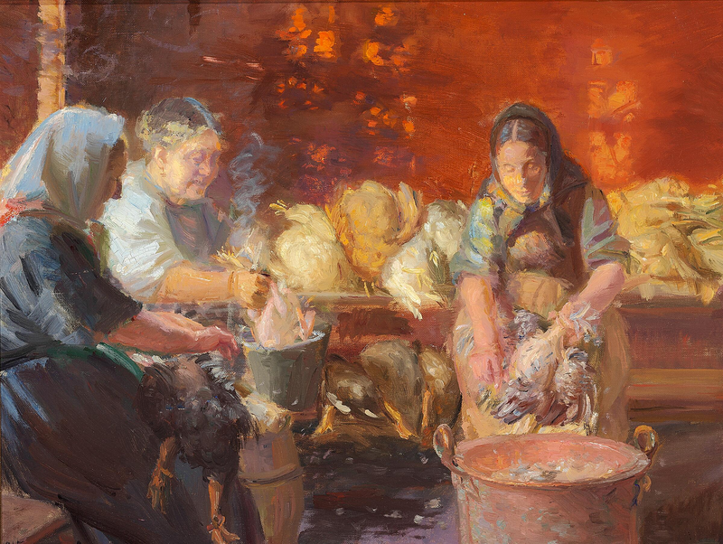 Esmilhar as galinhas. - Anna Ancher