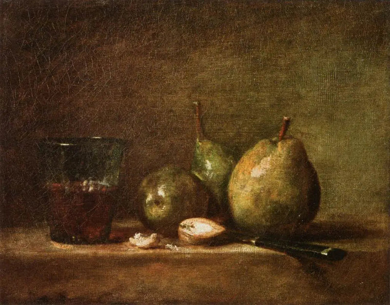Peras, nozes e taça de vinho - Jean Simeón Chardin