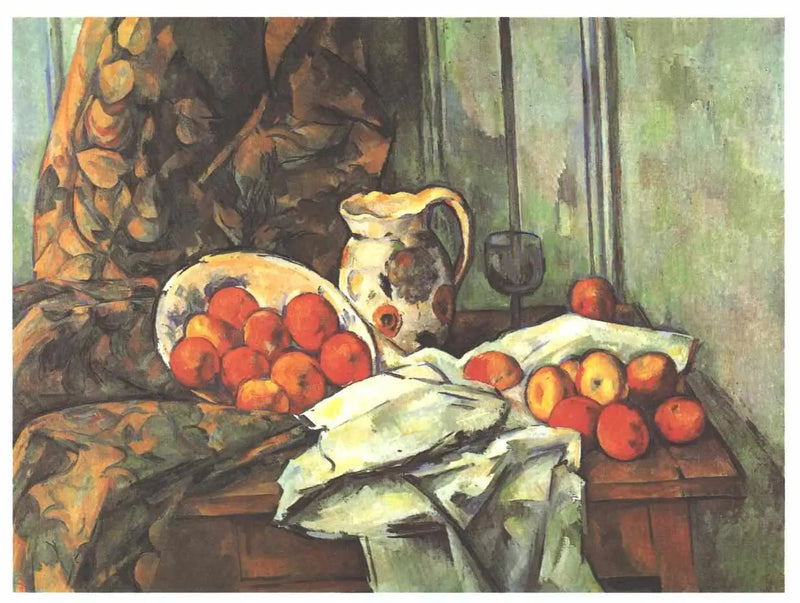 Maçãs e jarro sobre uma mesa - Paul Cézanne