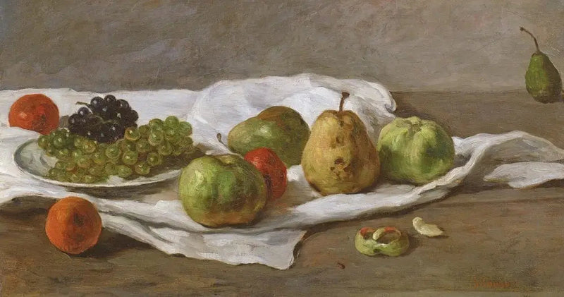 Maçãs, peras e uvas sobre uma mesa - Gustave Courbet