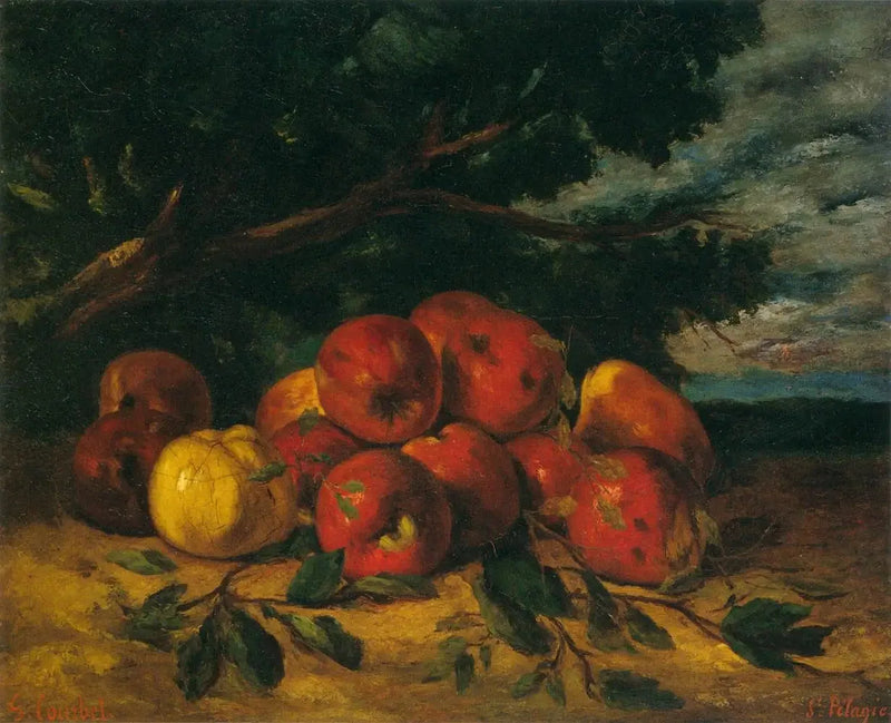Maçãs vermelhas aos pés de uma árvore - Gustave Courbet