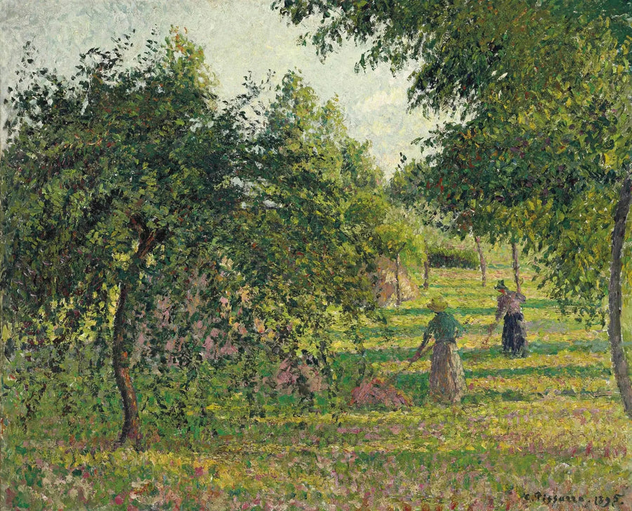 Macieiras e camponesa rastelando o feno, Éragny - Camille Pissarro