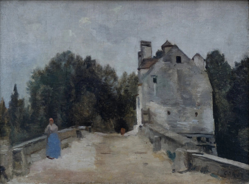 Ponte e moinho perto de Mantes - Jean-Baptiste Camille Corot