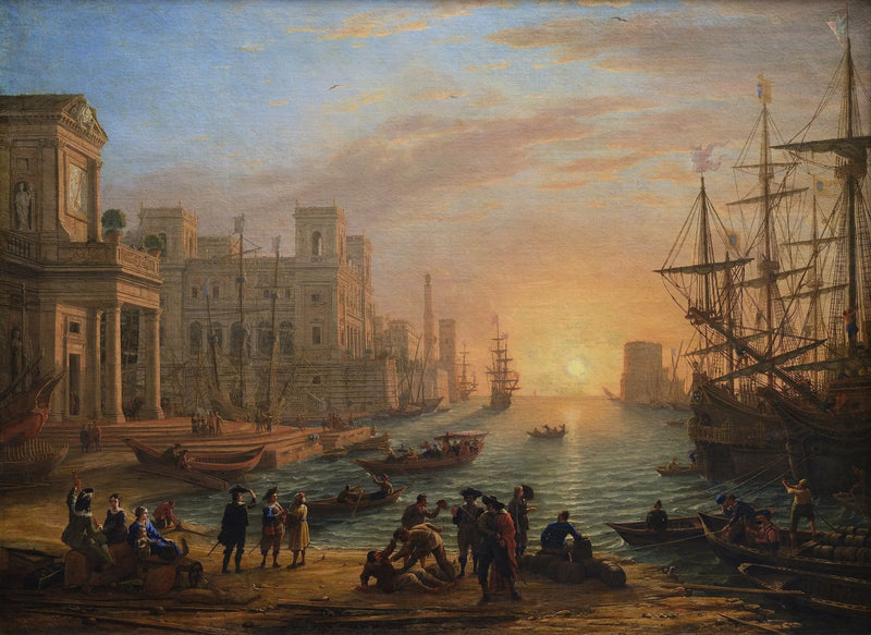 Porto marítimo ao pôr do sol - Claude Lorrain