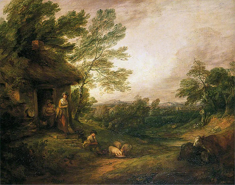 Porta de chalé com menina e porcos - Thomas Gainsborough