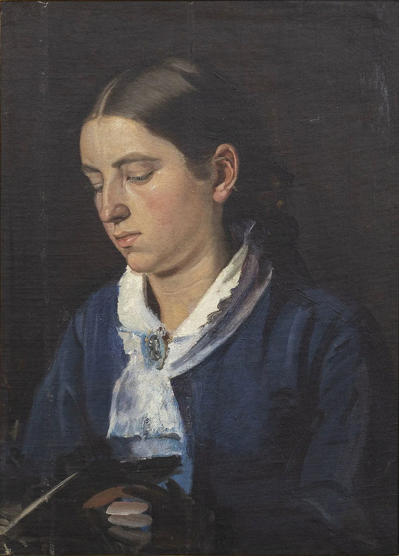 Retrato de Anna Brøndum de vestido azul, lendo. - Michael Peter Ancher