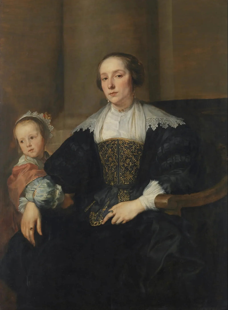 Retrato de Anna van Thielen, esposa do pintor Theodoor Rombouts, com sua filha - Antoine van Dyck