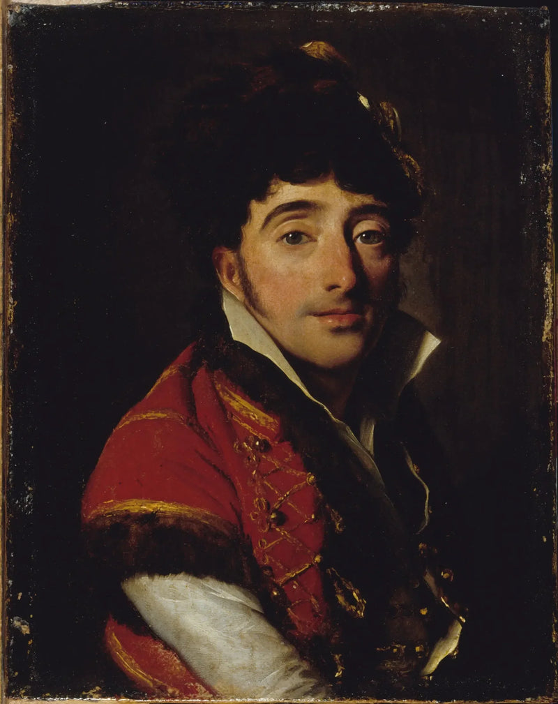 Retrato de um ator, com paletó vermelho forrado de pele - Louis-Léopold Boilly