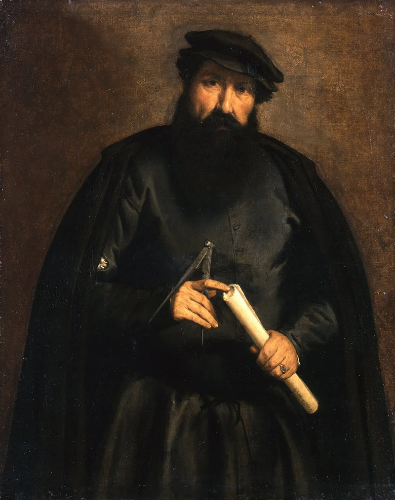 Retrato de um homem com um círculo e um rolo de papel - Lorenzo Lotto