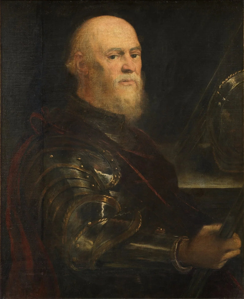 Retrato de um homem de armadura segurando o bastão de comando, provavelmente Jan Amor Tarnowski - Jacopo Tintoretto