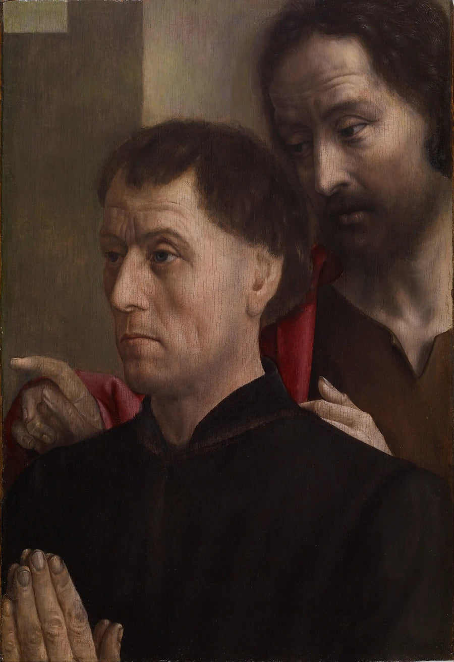 Retrato de um homem em oração com São João Batista - Hugo van der Goes
