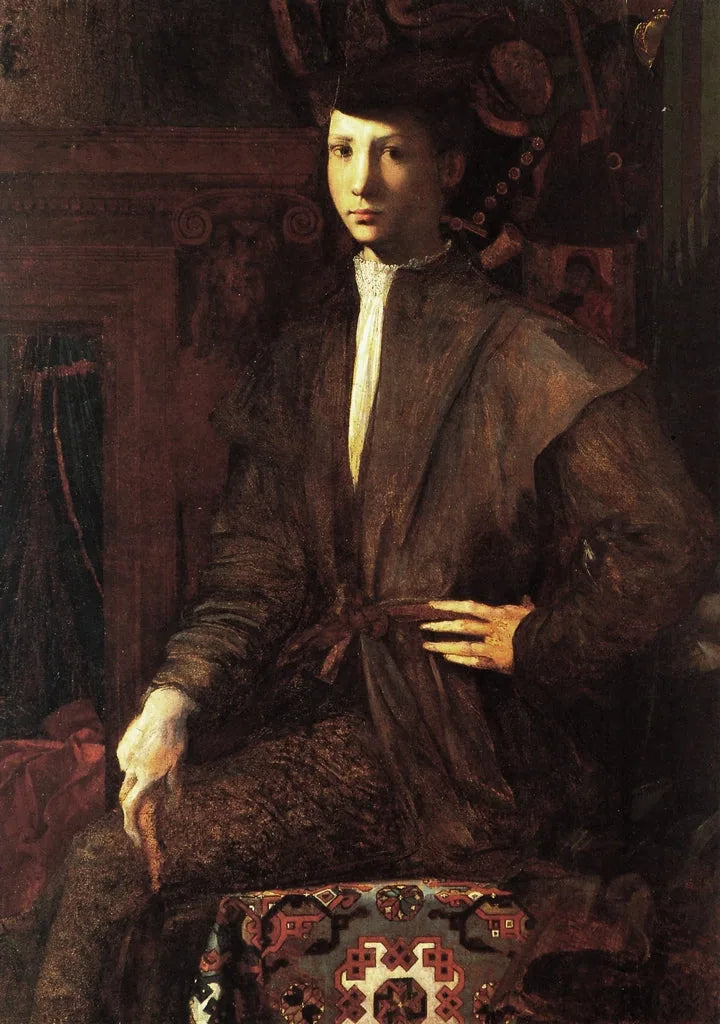 Retrato de um jovem sentado em um tapete - Rosso Fiorentino