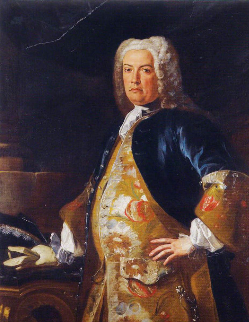 Retrato de um nobre, de três quartos, apoiando sua mão direita com luva sobre uma console - Francesco Solimena