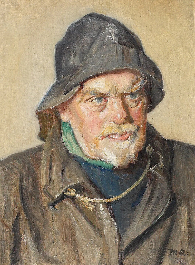 Retrato de um pescador usando um impermeável. - Michael Peter Ancher