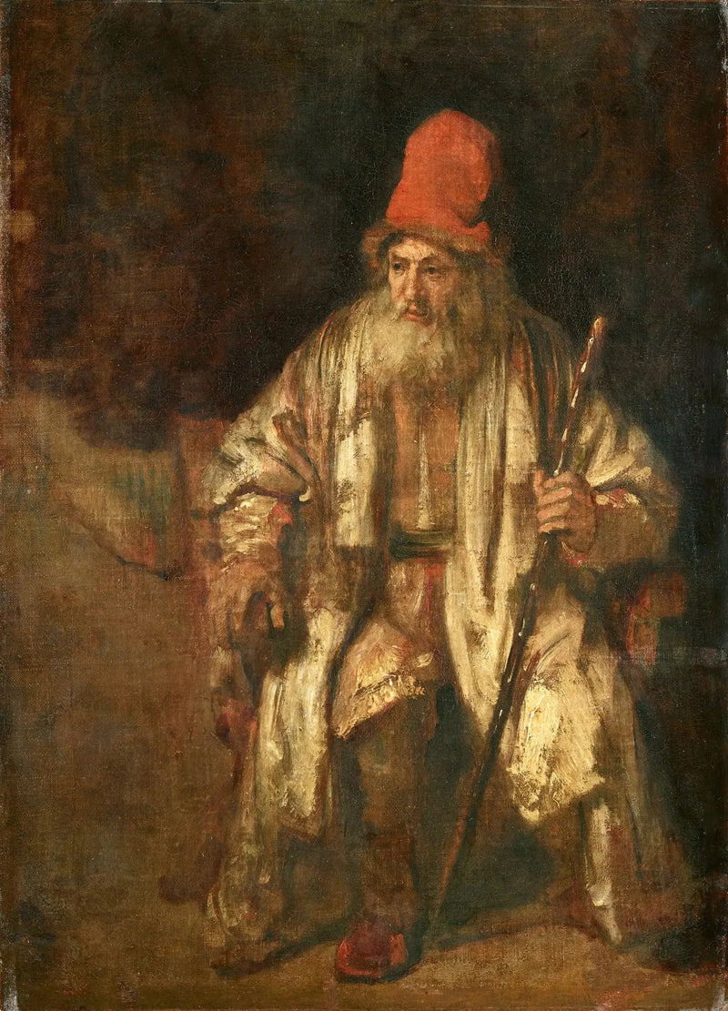 Retrato de um velho sentado usando um chapéu vermelho - Rembrandt