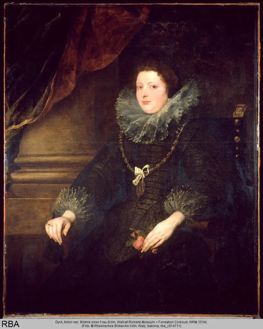 Retrato de uma dama sentada com rosas, usando uma medalha - Antoine van Dyck