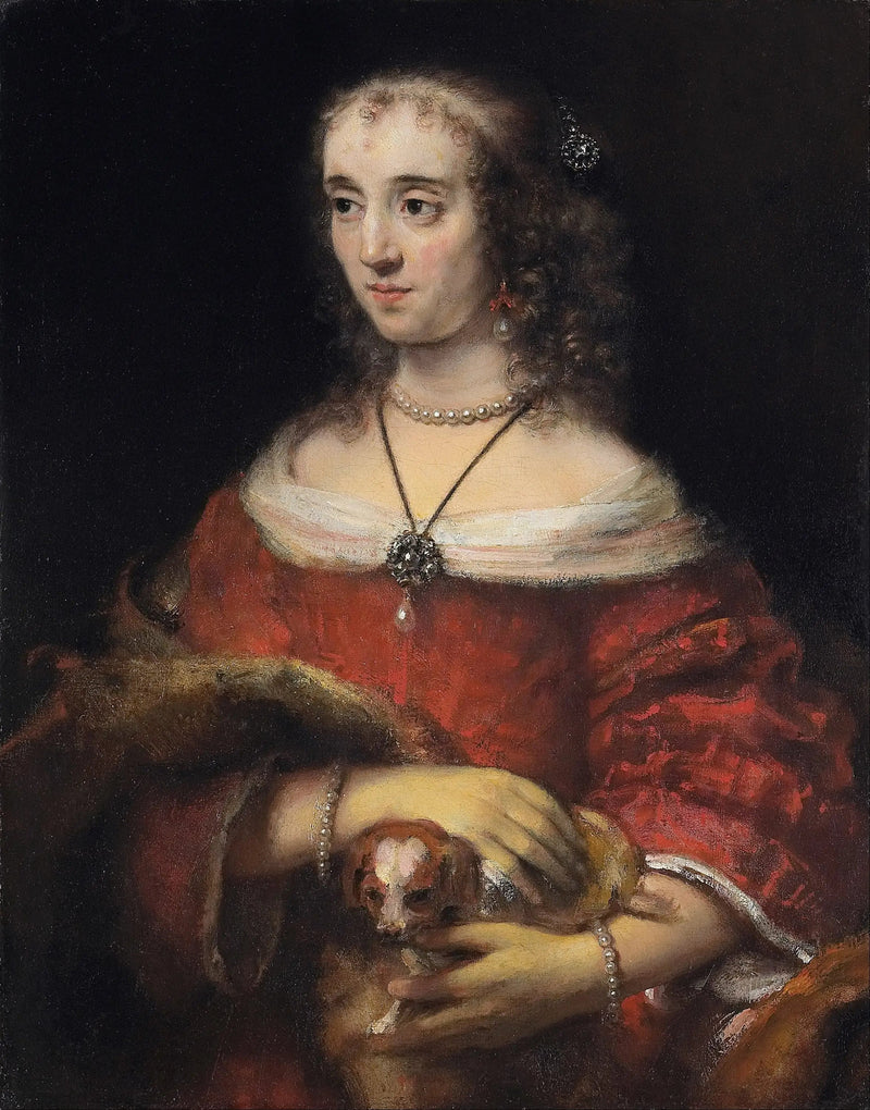 Retrato de uma dama com um cachorro de colo - Rembrandt