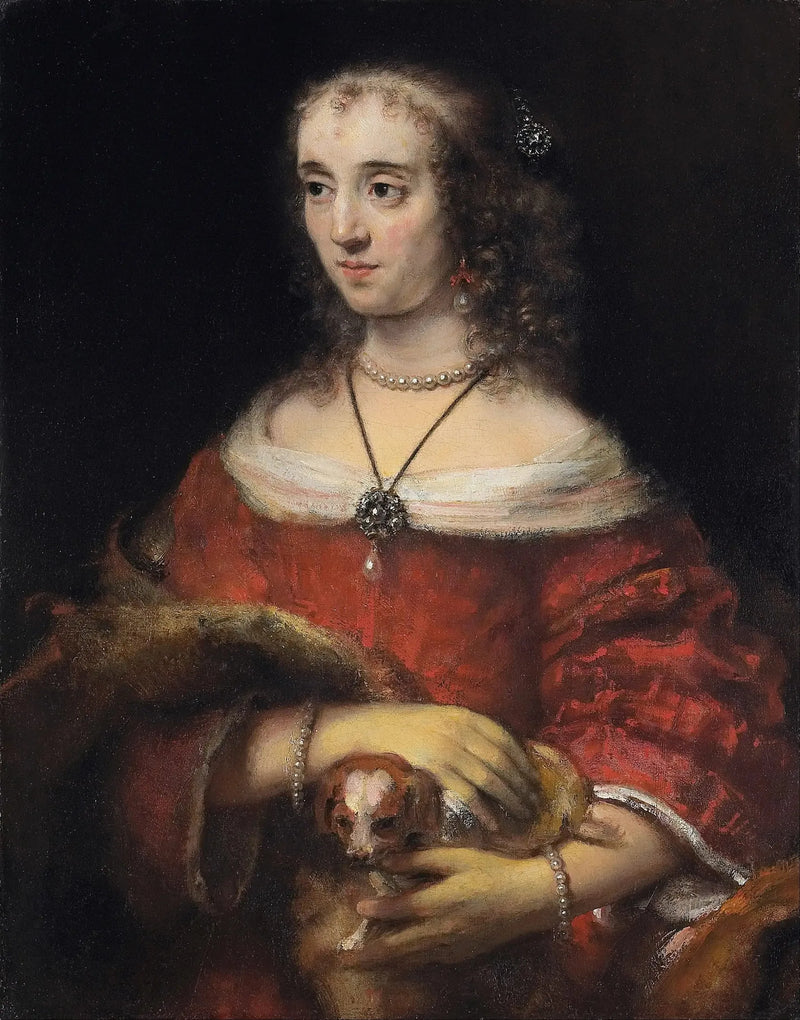 Retrato de uma dama com um cachorro de colo - Rembrandt