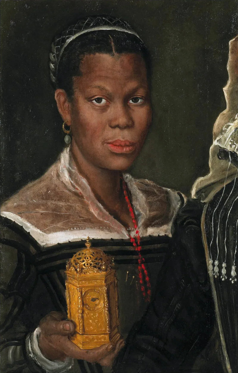 Retrato de uma mulher africana segurando um relógio - Annibale Carracci