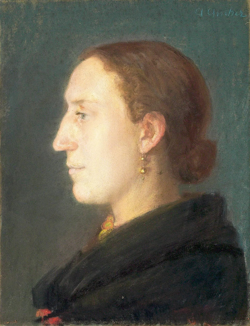 Retrato de uma mulher sentada de frente, voltada para a direita. - Anna Ancher