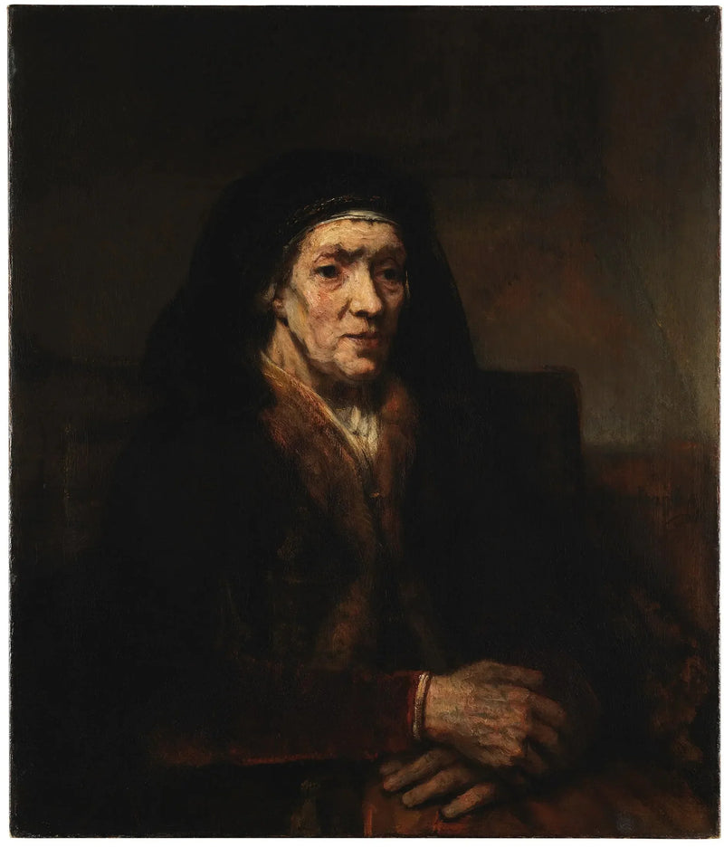 Retrato de uma mulher sentada, com as mãos juntas - Rembrandt