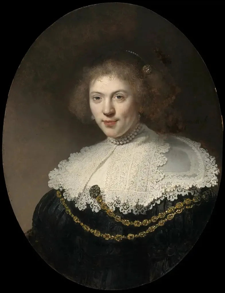 Retrato de uma mulher usando uma corrente de ouro - Rembrandt