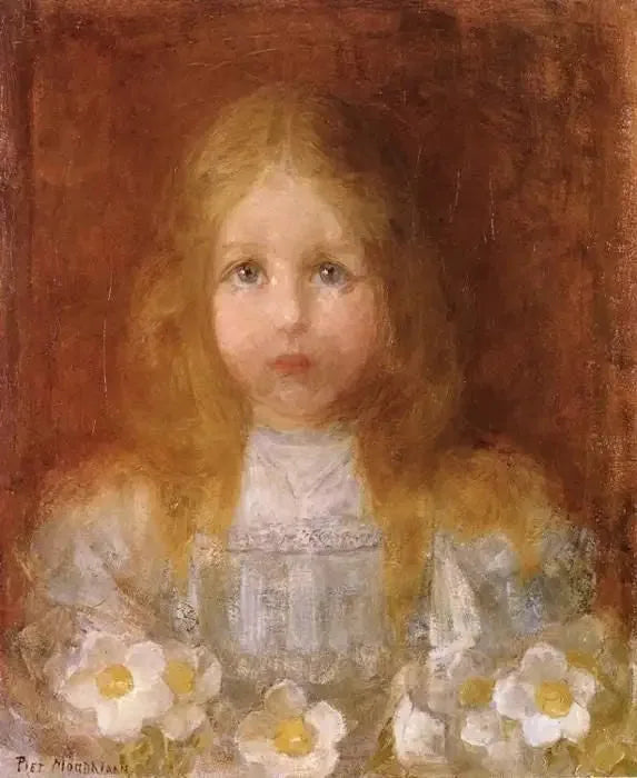Retrato de uma menina com flores - Piet Mondrian