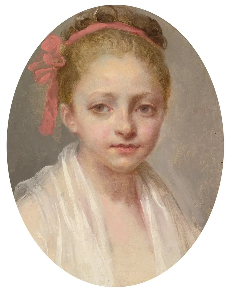 Retrato de uma menina usando uma camisa branca, uma fita vermelha nos cabelos - Nicolas-Bernard Lépicié
