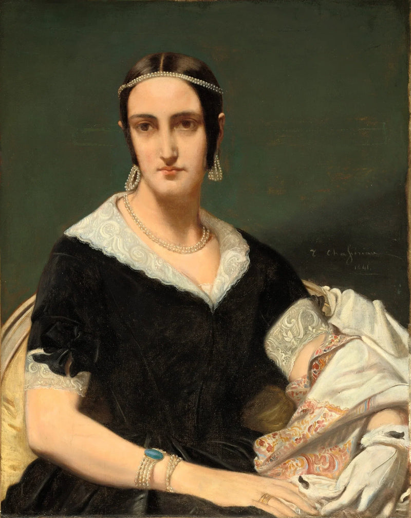 Retrato de uma jovem mulher com colares de pérolas - Théodore Chassériau