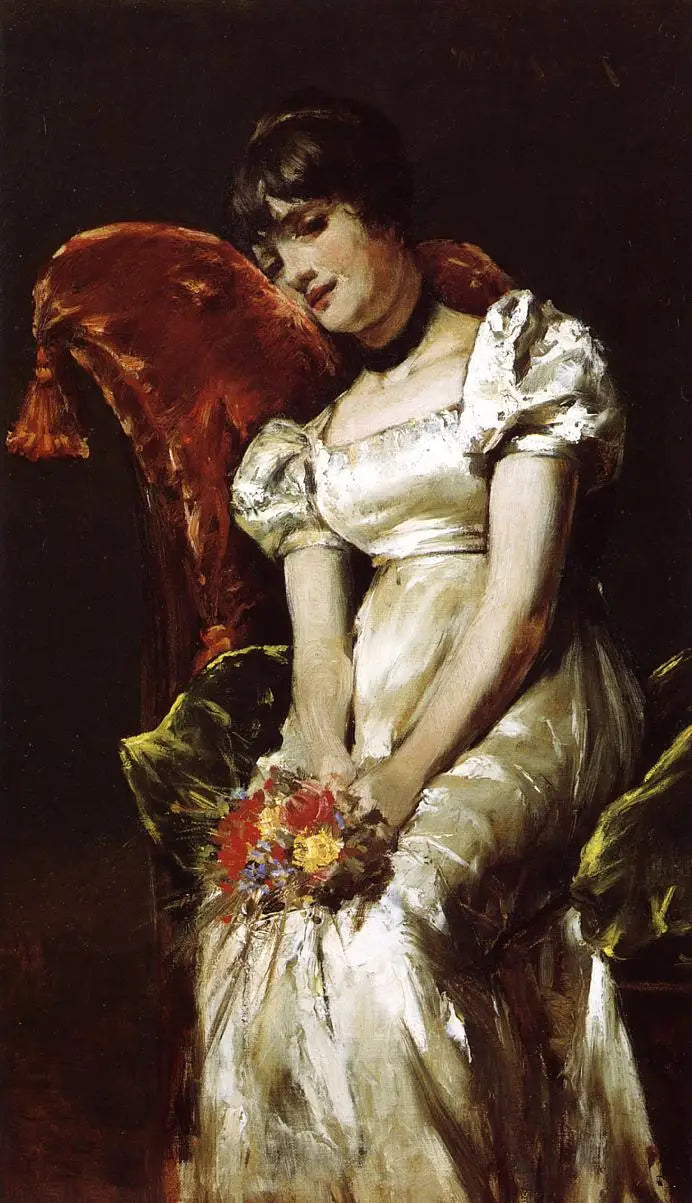 Retrato de uma jovem sentada segurando um buquê - Pierre-Auguste Renoir