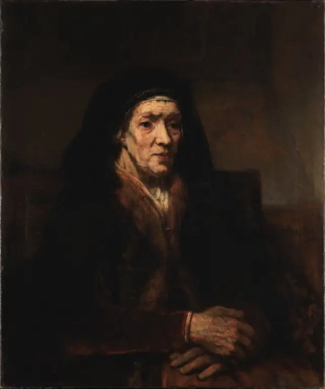 Retrato de uma velha sentada, com as mãos unidas - Rembrandt