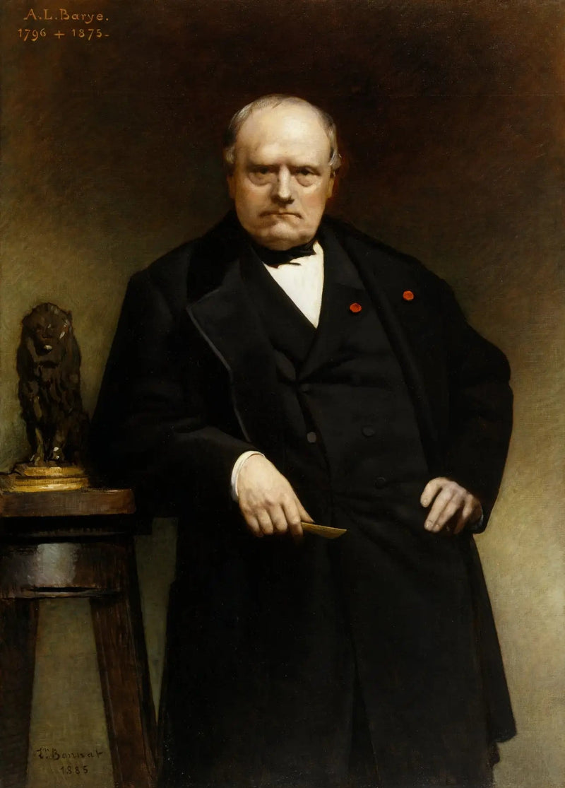 Retrato de Barye com um modelo de cera do «Leão sentado» - Léon Bonnat