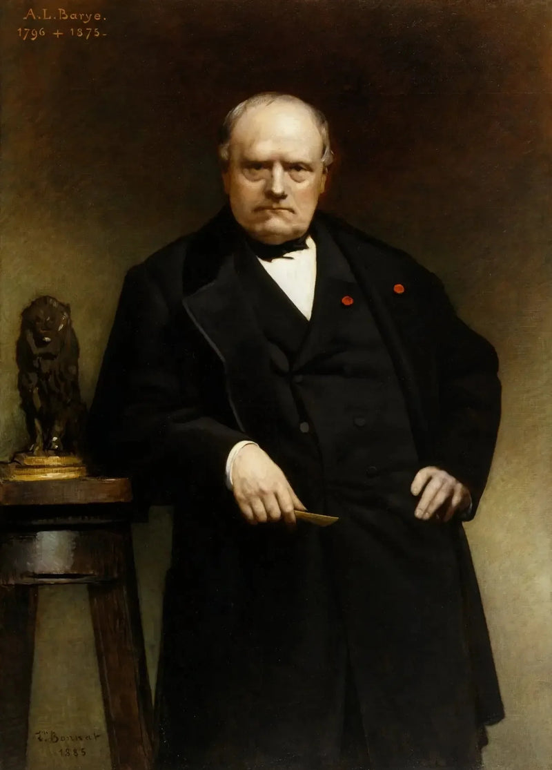 Retrato de Barye com um modelo de cera do «Leão sentado» - Léon Bonnat