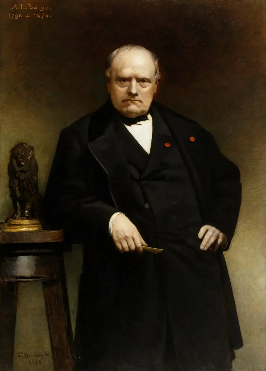 Retrato de Barye com um modelo de cera do «Leão sentado» - Léon Bonnat