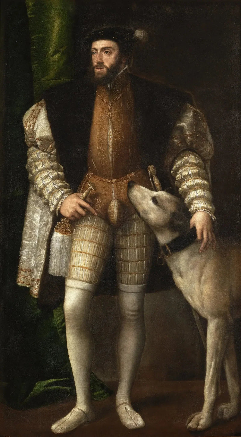 Retrato de Carlos V com um cachorro - Tiziano
