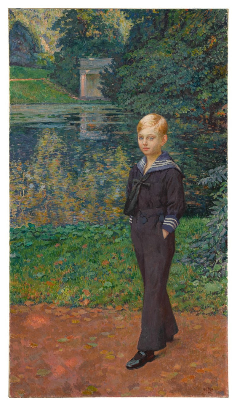 Retrato de Claude Stevens como marinheiro, no jardim - Théophile van Rysselberghe