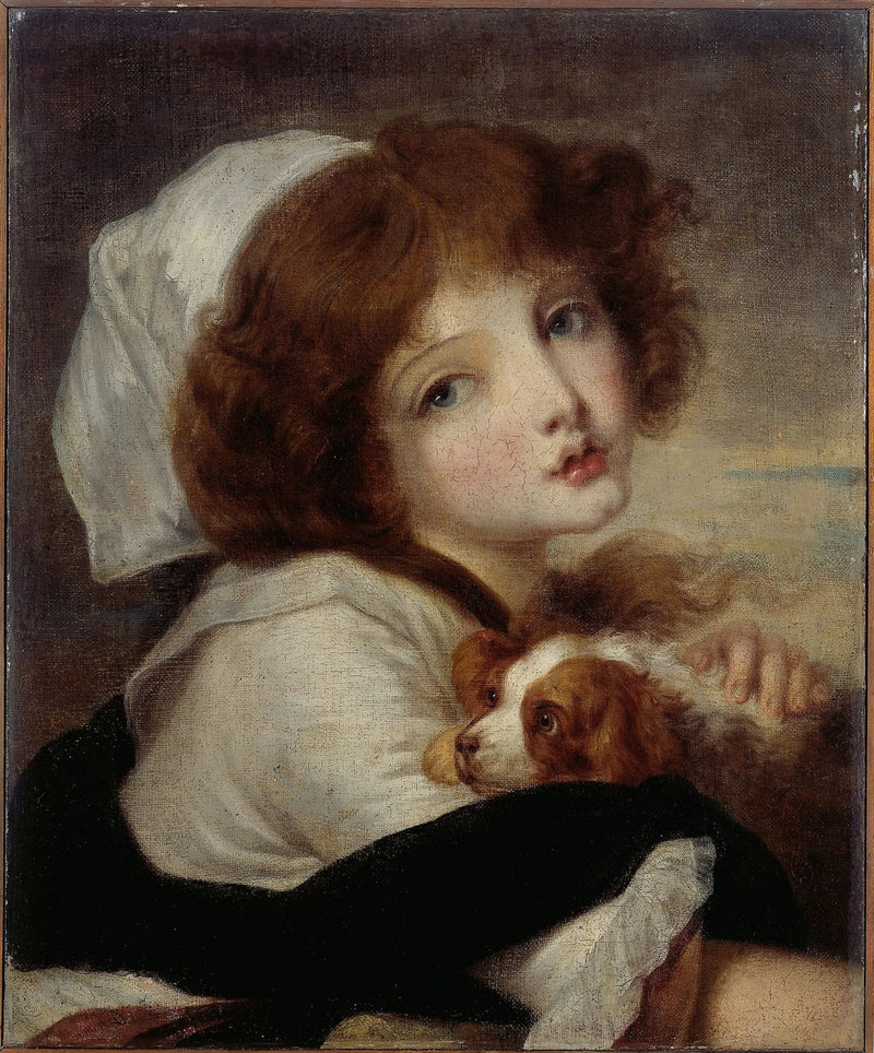 Retrato de menina com cachorrinho - Jean-Baptiste Greuze