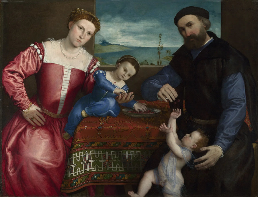 Retrato de Giovanni della Volta com sua esposa e seus filhos - Lorenzo Lotto