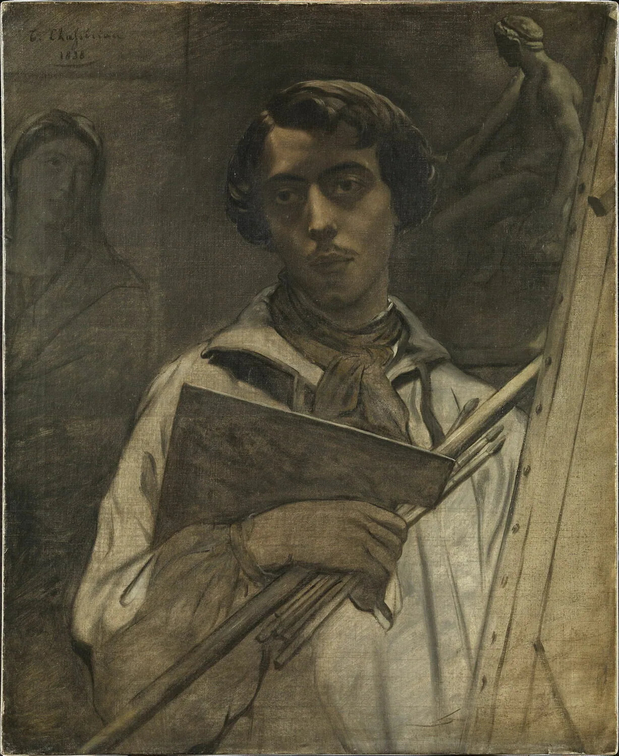 Portrait de l'artiste tenant une palette - Théodore Chassériau image 1 reproduction artisanale de tableau