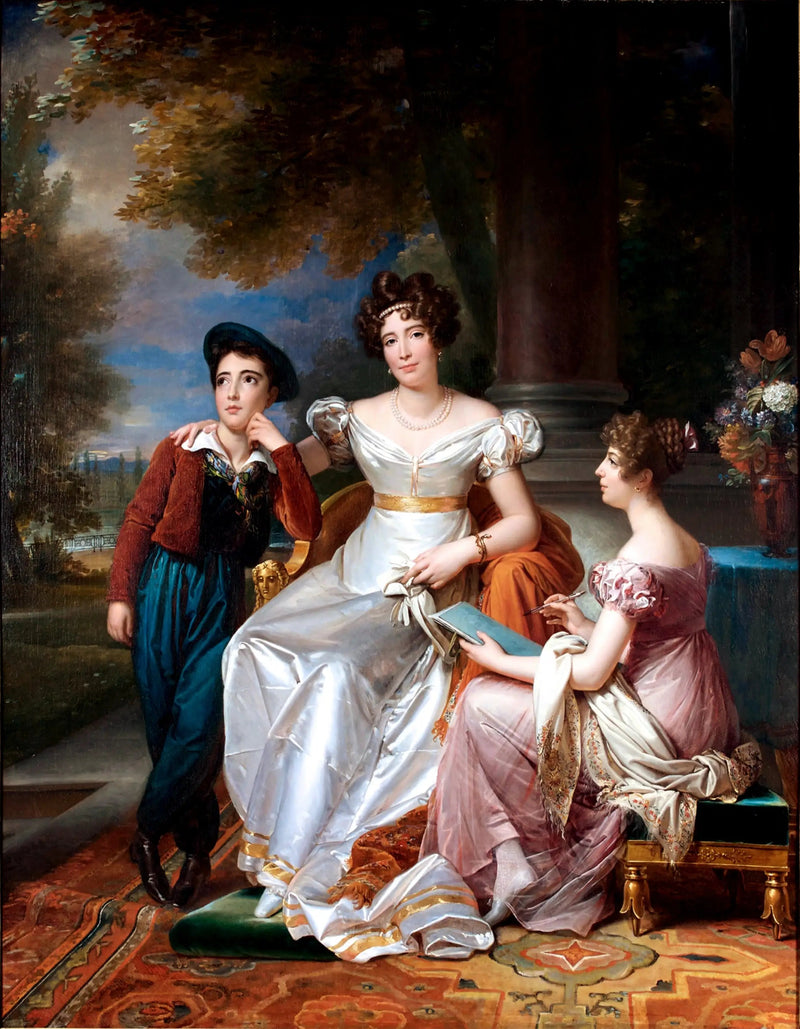 Retrato da condessa du Cayla com seus filhos Ugoline e Ugolin na varanda do castelo de Saint-Ouen - François Gérard
