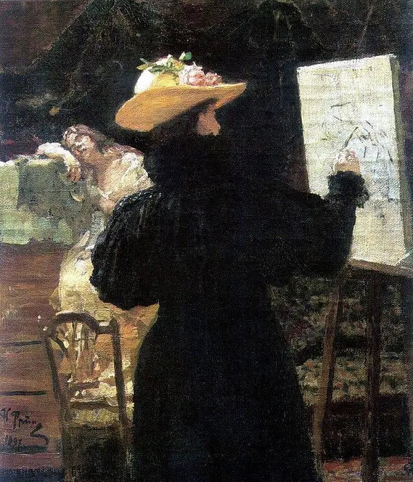 Retrato da princesa Maria Klavdievna Tenisheva enquanto trabalhava - Ilya Repin