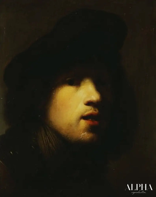 Portrait de l'artiste, tête et épaules, avec un béret noir et un gorget - Rembrandt van Rijn - Reproductions de tableaux et peintures haut de gamme