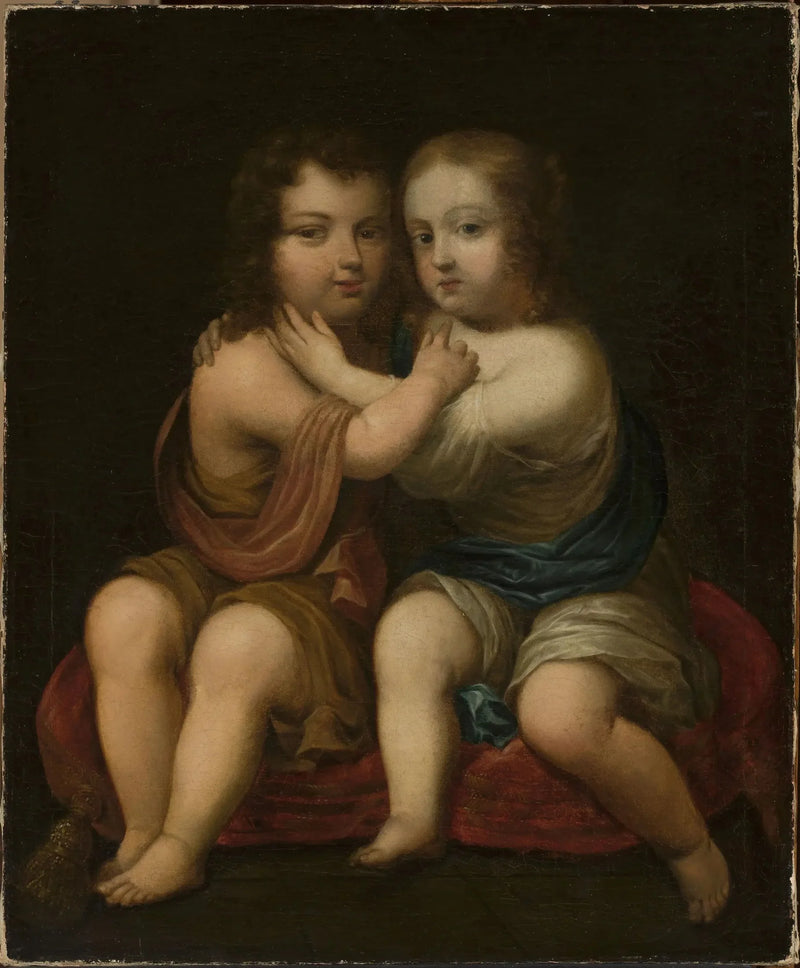 Retrato de Louis XIV criança com sua meia-irmã Henriette de Inglaterra. - Pierre Mignard