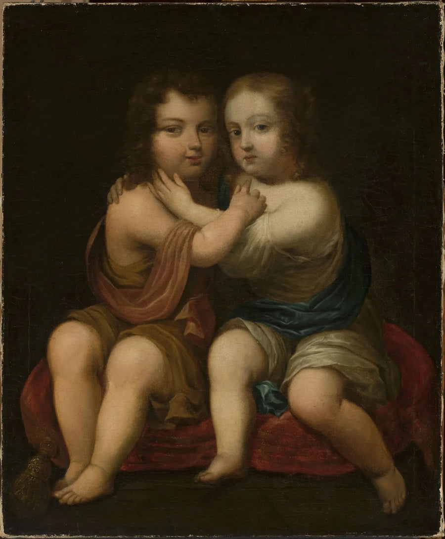 Retrato de Louis XIV criança com sua meia-irmã Henriette de Inglaterra. - Pierre Mignard