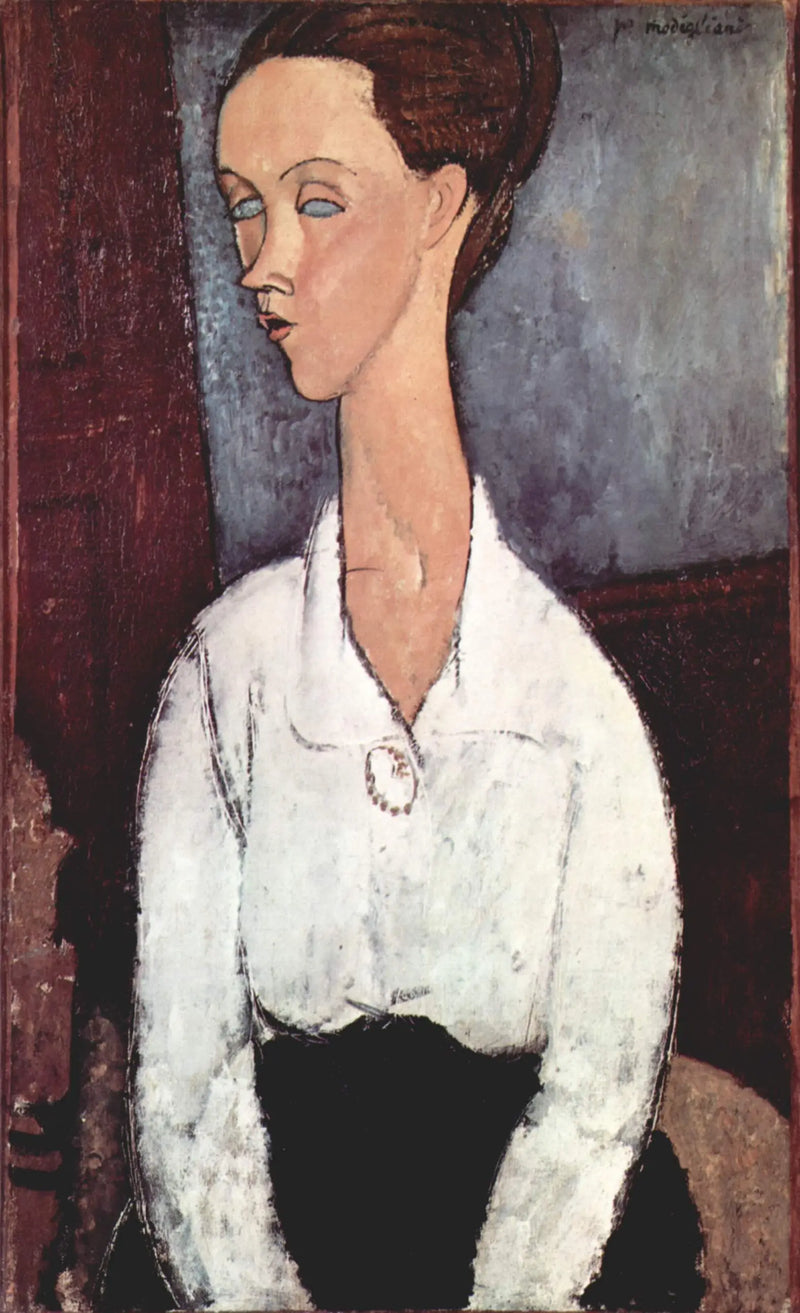 Retrato de Lunia Czechowska em blusa branca - Amedeo Modigliani