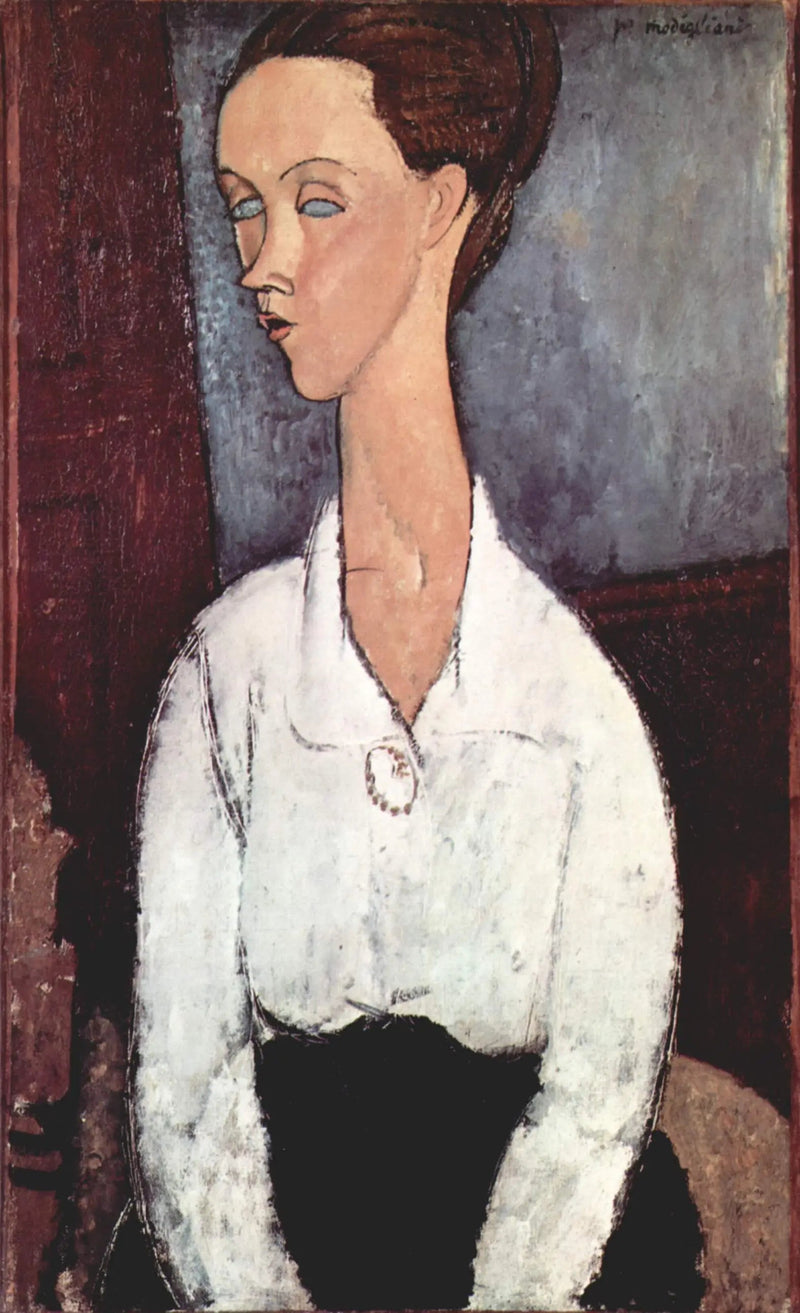 Retrato de Lunia Czechowska em blusa branca - Amedeo Modigliani