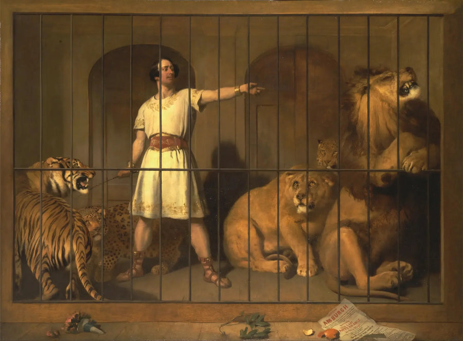 Retrato do Sr. Van Amburgh, como aparecia com seus animais no teatro de Londres - Edwin Henry Landseer